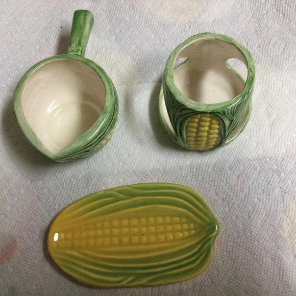 Lot of 3 pcs Corn small butter plate and butter warmer set decor small chips - Picture 8 of 11